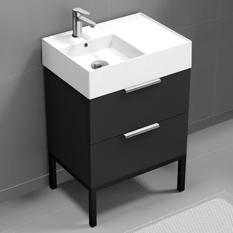 Bathroom Vanity Modern Small Black Bathroom Vanity, 24 Inch, Chrome Handles, Free Standing Nameeks DERIN373